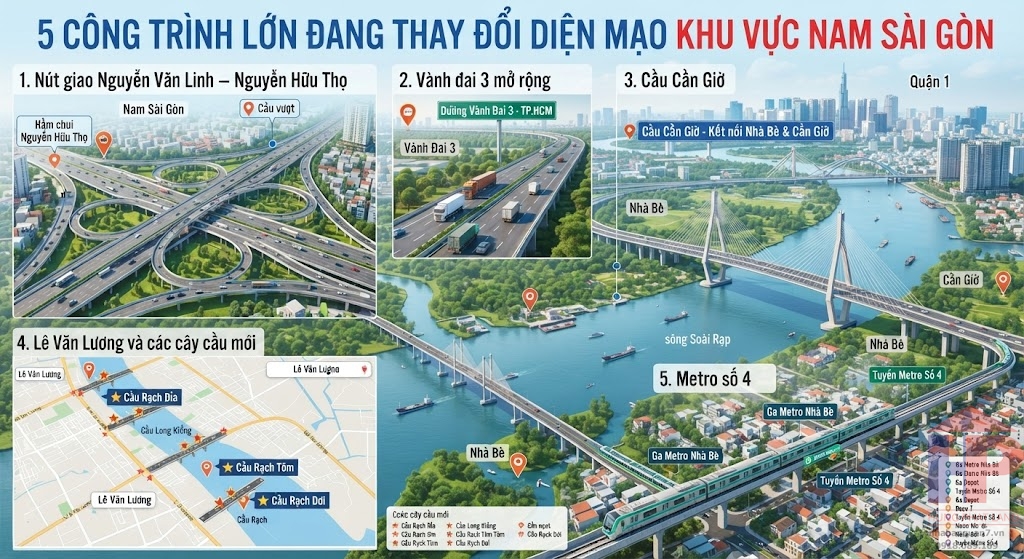 Nam Sài Gòn tăng tốc hạ tầng với 5 công trình đang định hình lại khu vực