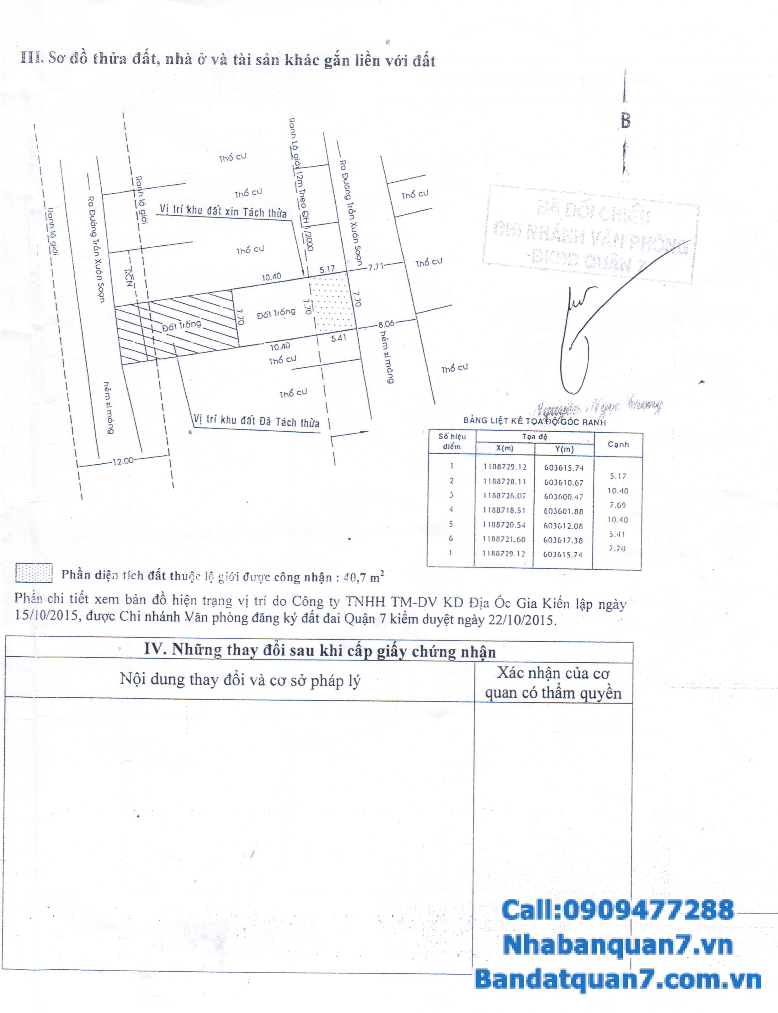 Bán lô đất Kiều Đàm, Phường Tân Hưng, Quận 7, HCM DT: 7.7x15.5 m H.Đông, giá 5.2 tỷ LH 0909477288