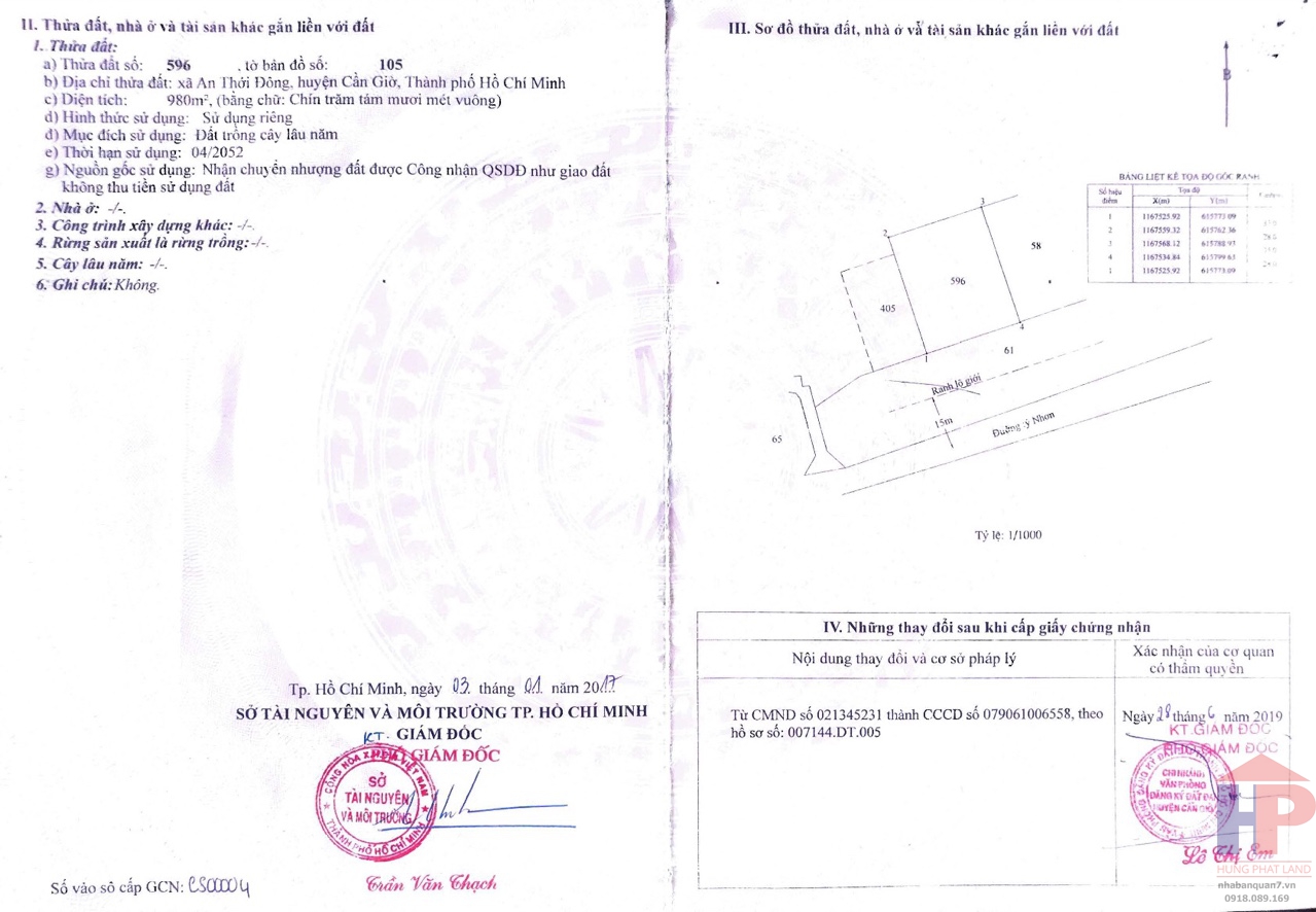 Bán gấp đất mặt tiền đường lý nhơn cần giờ DT 2152m2 Giá 5.2 tỷ LH 0909477288